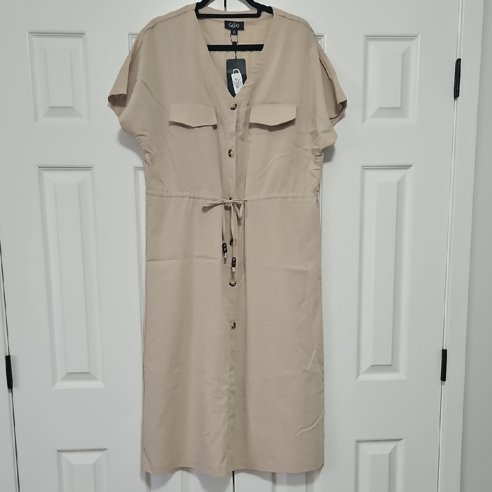 Gigio Beige Tan Button-Front Midi Dress Womens M NWT
